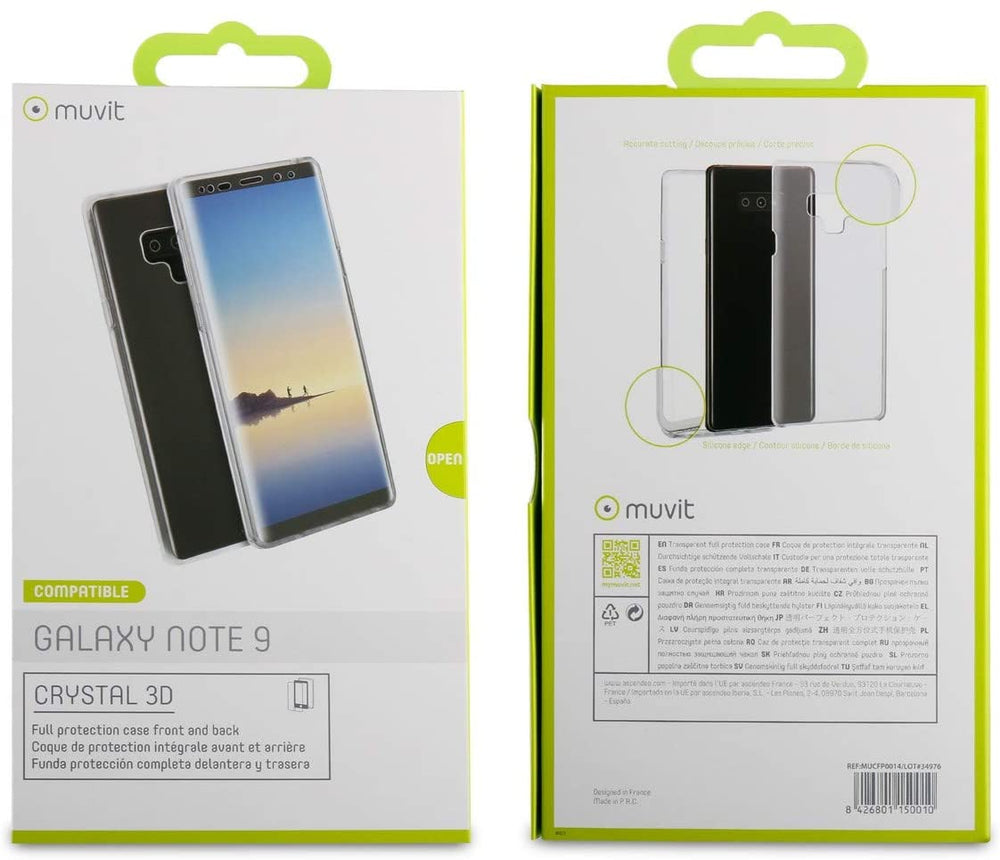 Carcasa Muvit Cristal Soft 360 para Samsung Galaxy Note 9 transparente.
