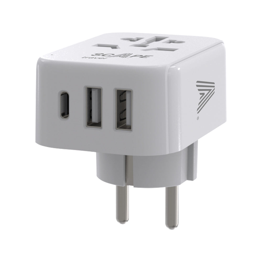 Scape Travel Adaptador de viaje Internacional a Schuko con 1 USB-C + 2 USB-A 15W