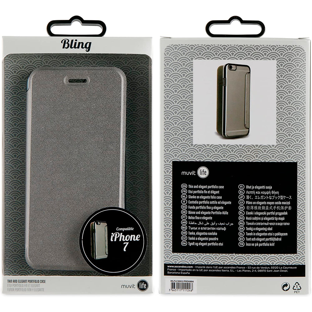 Funda Muvit Life Bling Folio con Marco Plata para Apple iPhone 7/8