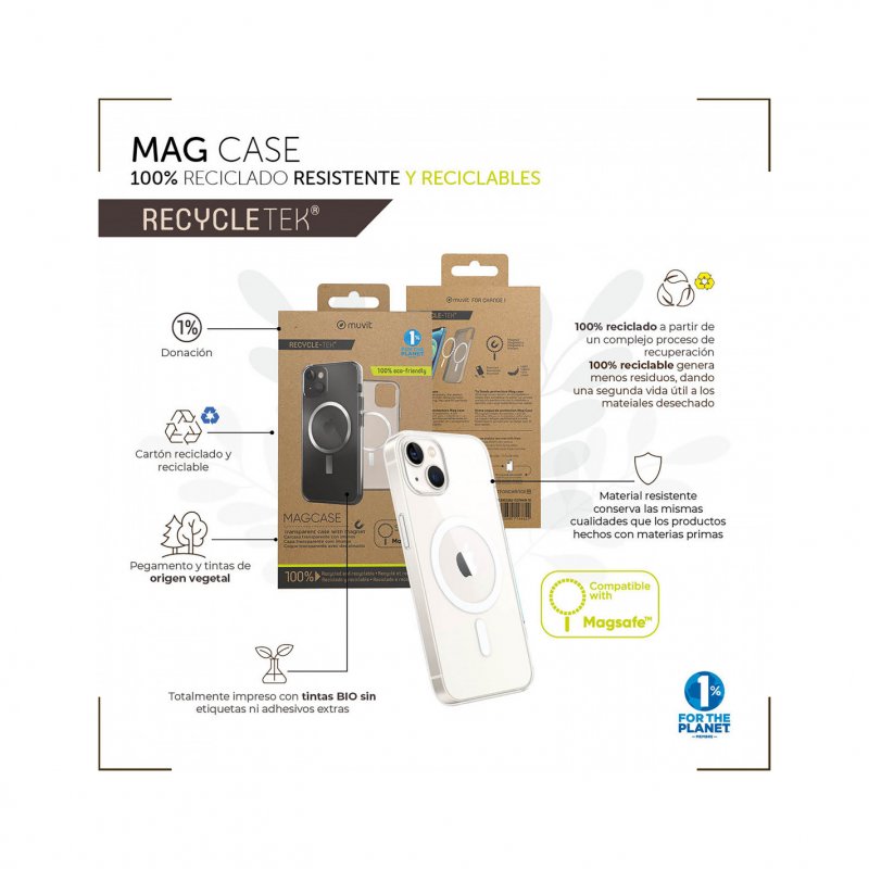Funda Muvit for Change recycletek Magsafe transparente Apple iPhone 14 Plus