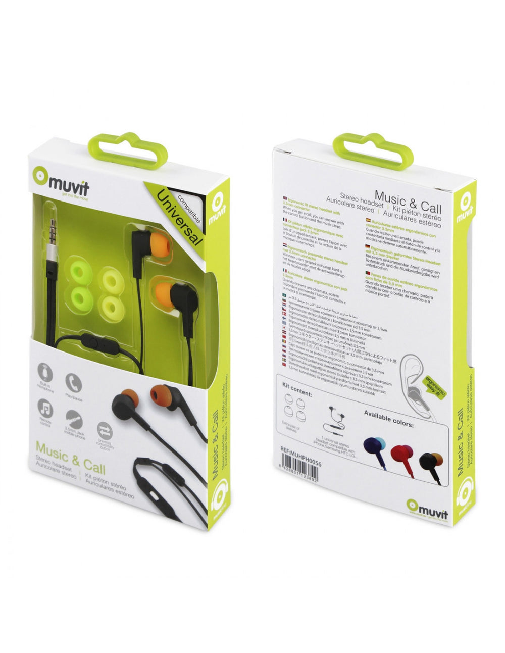 Auriculares Muvit cable plano estereo con micrófono 3,5mm negro/naranja