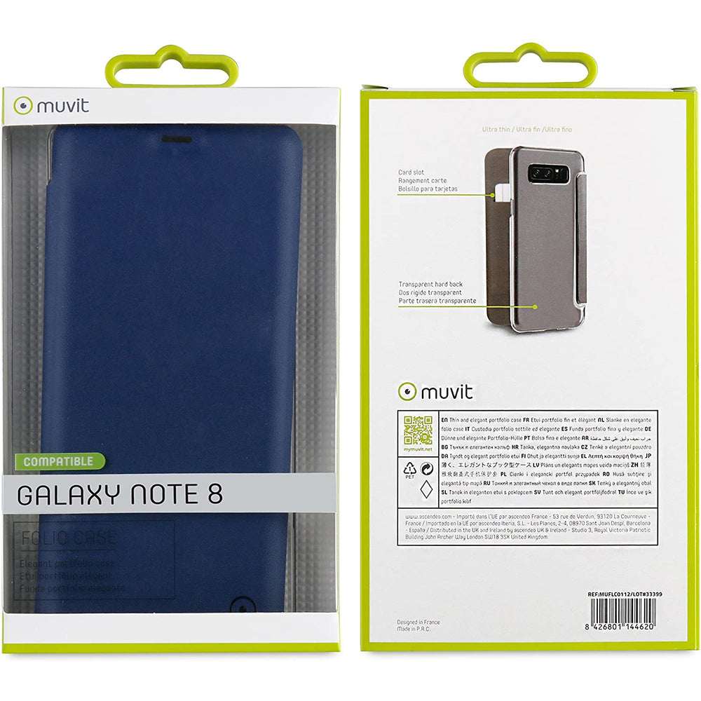 Funda Muvit Folio con Parte Trasera Transparente para Samsung Galaxy Note 8 Azul