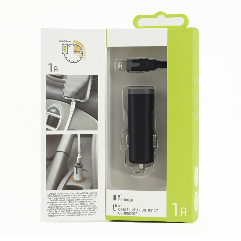 Pack Muvit Cargador coche USB 1A negro+Cable USB-Apple MFI 1m negro