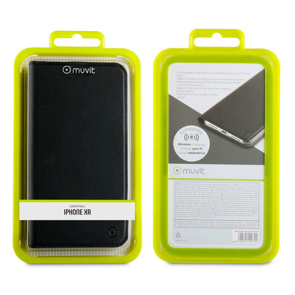 Funda Muvit Folio con Función Soporte y Tarjetero para Apple iPhone XR negra