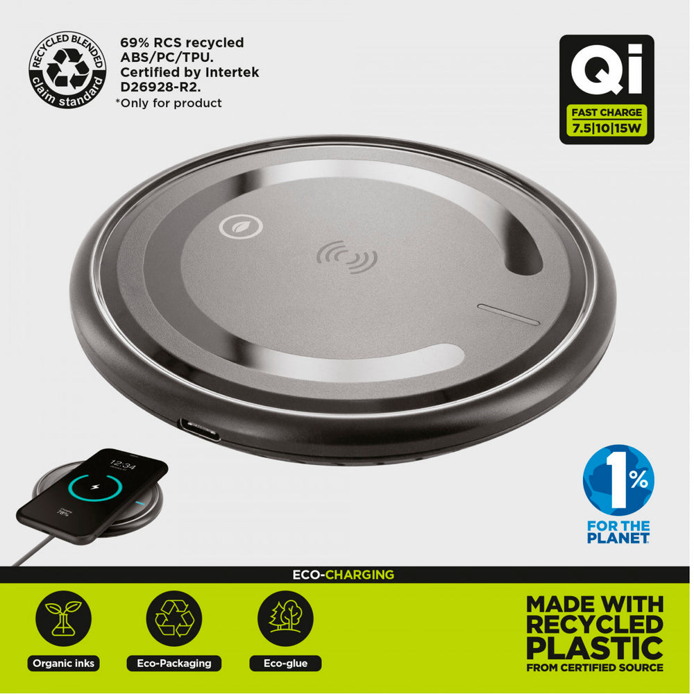 Cargador sobremesa Muvit for Change inalámbrico Qi 7,5-10-15W 3A negro