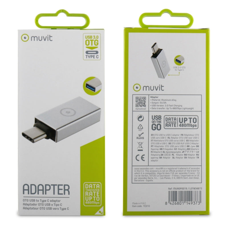 Adaptador Muvit USB OTG 3,0 a Tipo C Plata