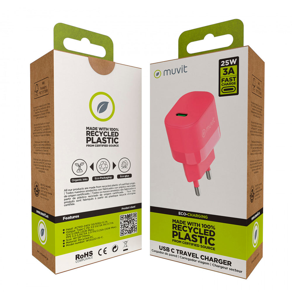 Cargador de Pared Muvit for Change Tipo C PD 25W Magenta