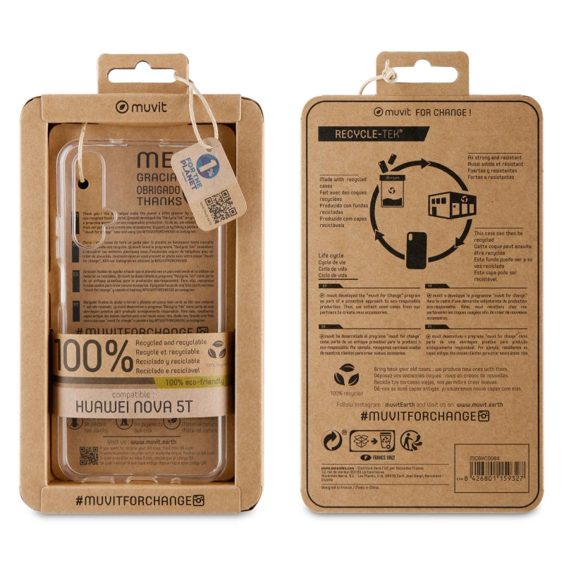 Funda Muvit for Change para Huawei Nova 5T recycletek transparente.