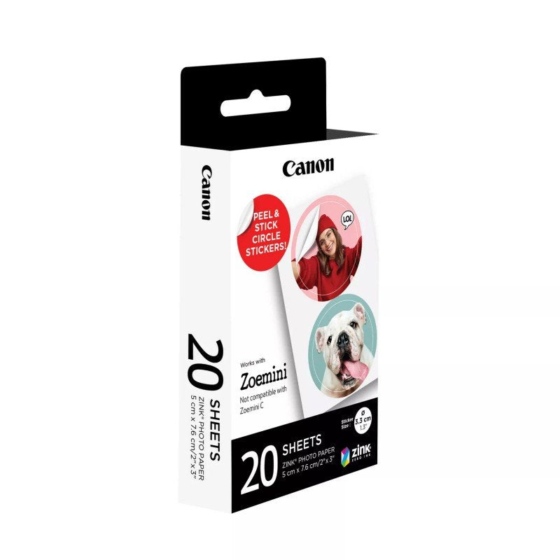 Papel fotográfico circular Canon Zinkpaper ZP2030-2C 20 Pegatinas