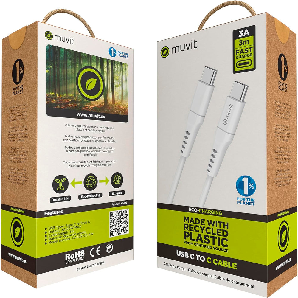 Cable Muvit for Change USB C/USB C 3M blanco
