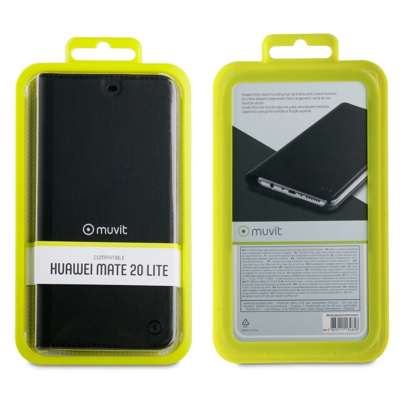Funda Muvit Folio para Huawei Mate 20 Lite función soporte + tarjetero negro