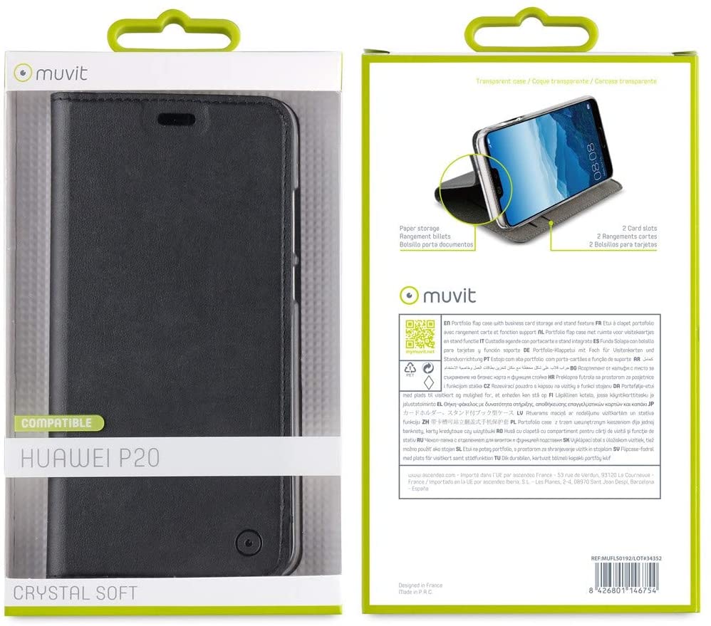 Funda Muvit Folio con Funcion Soporte y Tarjetero para Huawei P20 negro