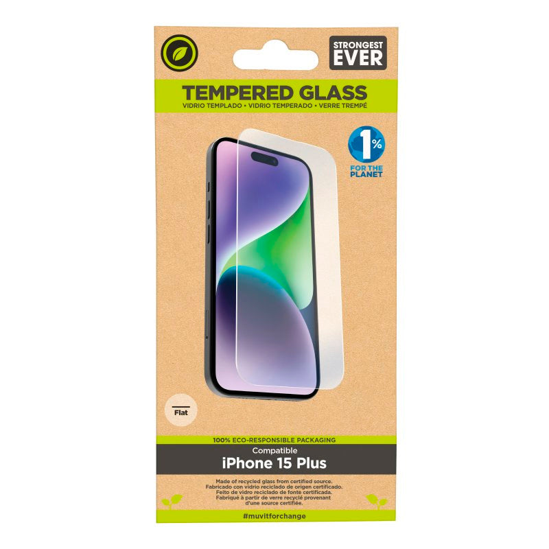 Protector de pantalla Muvit for change Apple iPhone 15+ vidrio templado plano