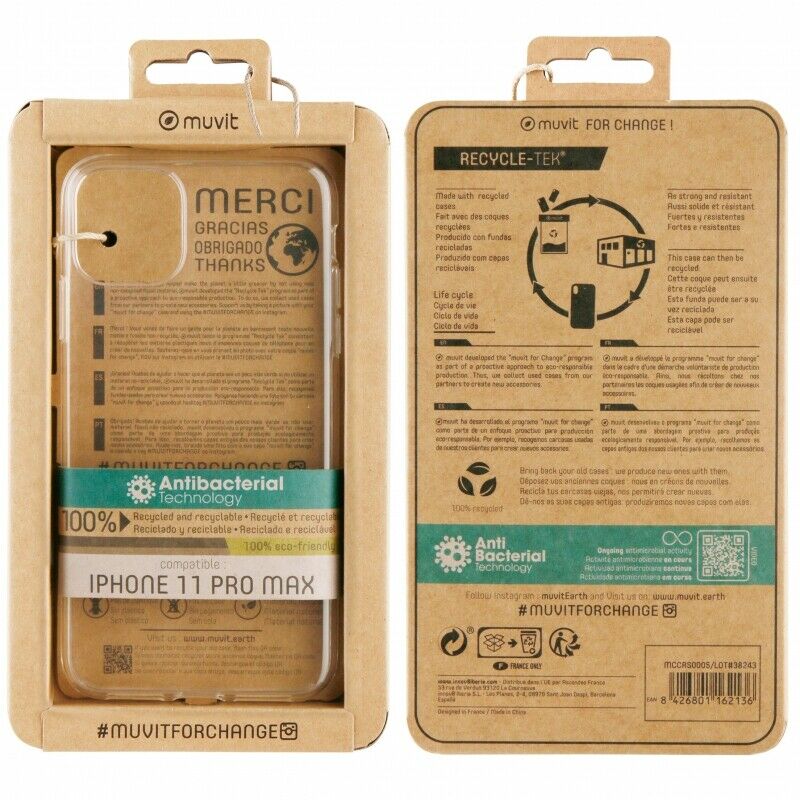 Funda Muvit for change para Apple iPhone 11 Pro Max recycletek transparente.