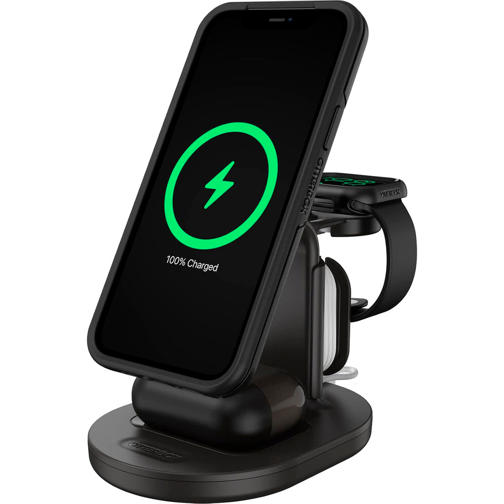 OtterBox Soporte Cargador Inalámbrico 3 en 1 Magsafe para iPhone AirPods y Apple Watch negro