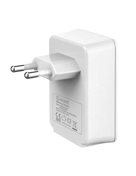 Transformador Universal Muvit 3 USB + 1 Tipo C 5V/5A carga inteligente blanco