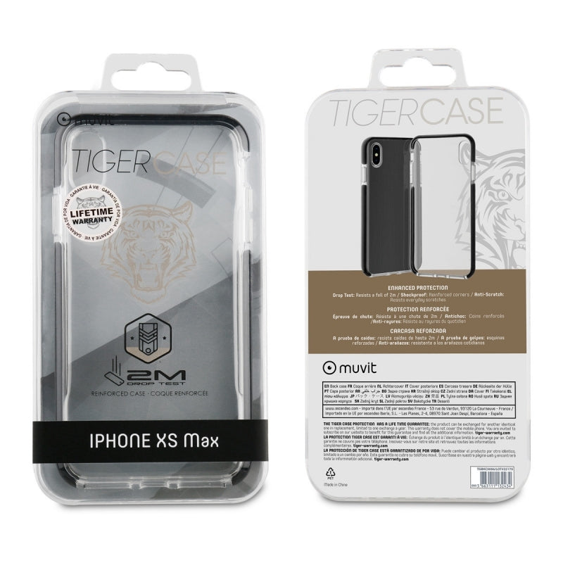 Funda Muvit Tiger Soft Apple iPhone XS Max shockproof 2m transp.+borde negro.