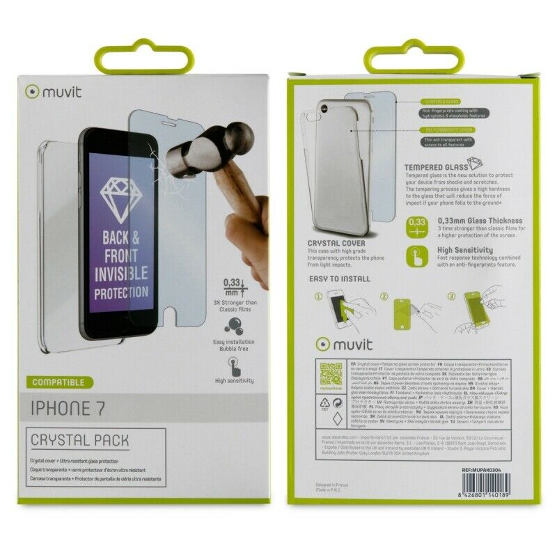 Pack Muvit Apple iPhone SE/8/7 funda Cristal transparente + protector pantalla.