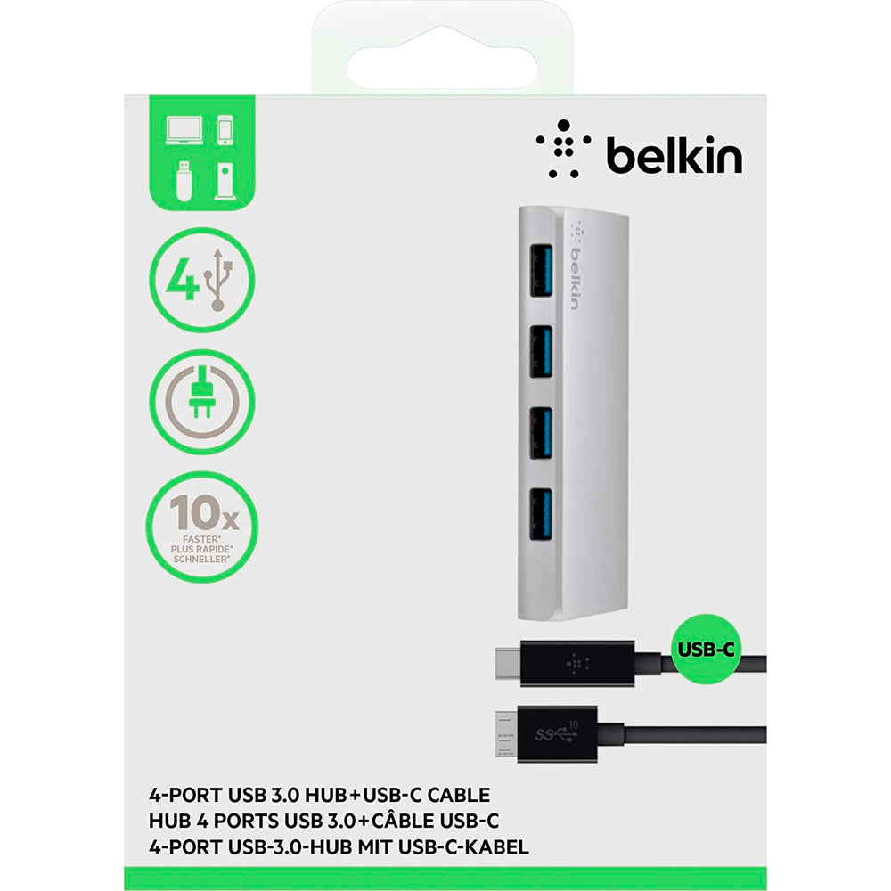 Hub Belkin F4U088vf USB 3.0 de 4 puertos + cable USB-C plateado