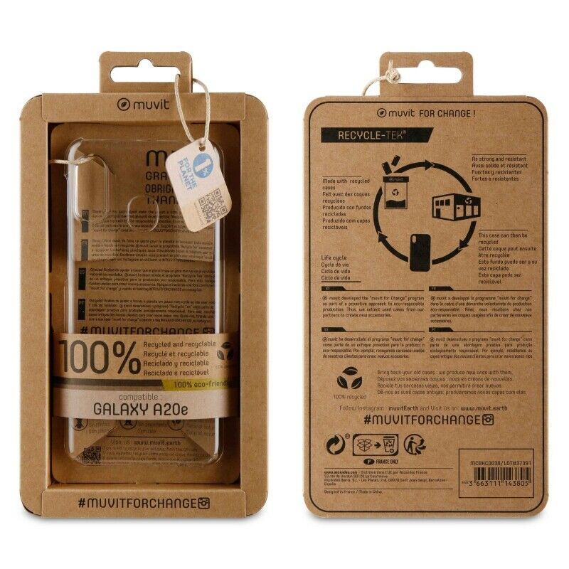Funda Muvit for change para Samsung Galaxy A20e recycletek transparente.