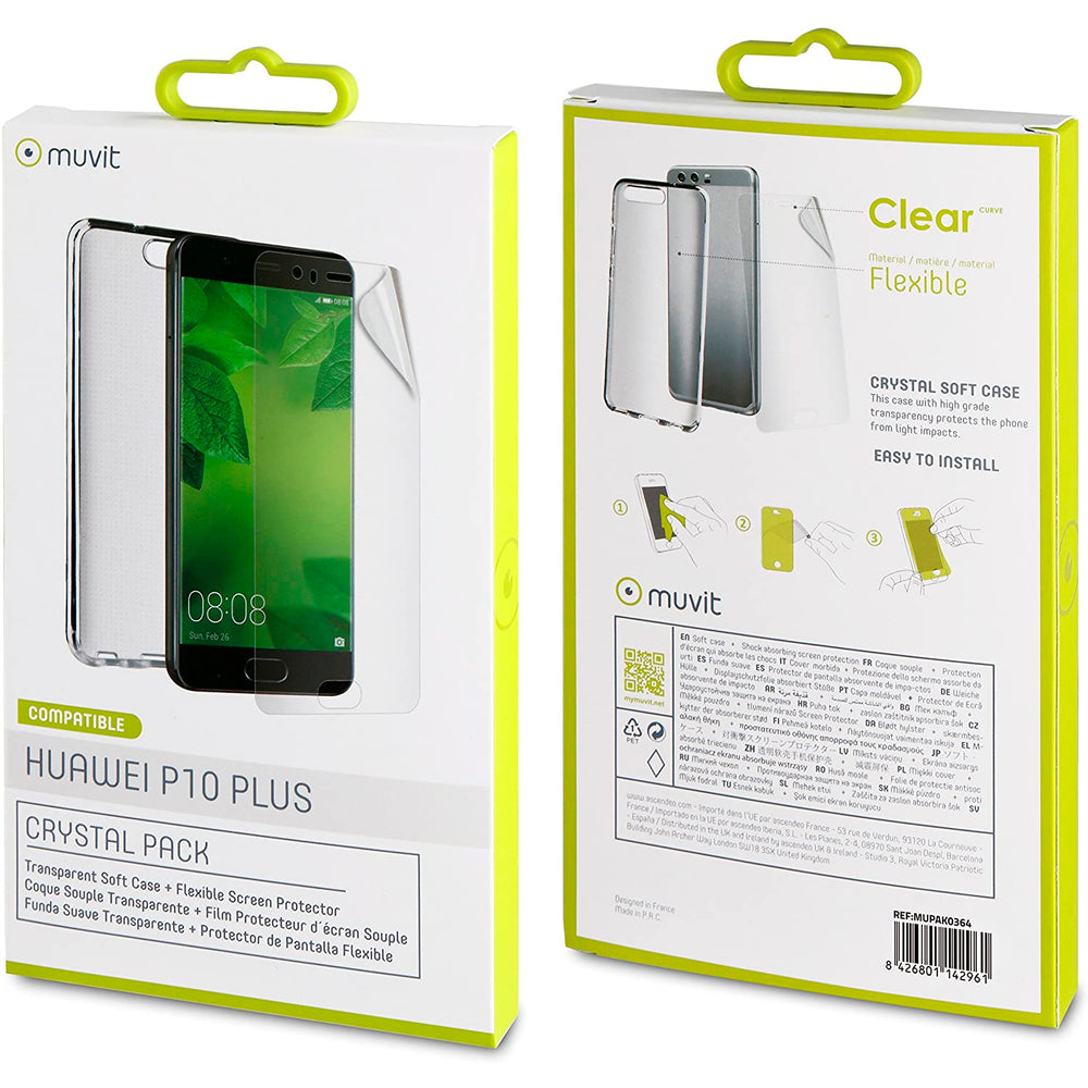 Pack Muvit Huawei P10 Plus funda Cristal Soft transparente+protector pantalla.