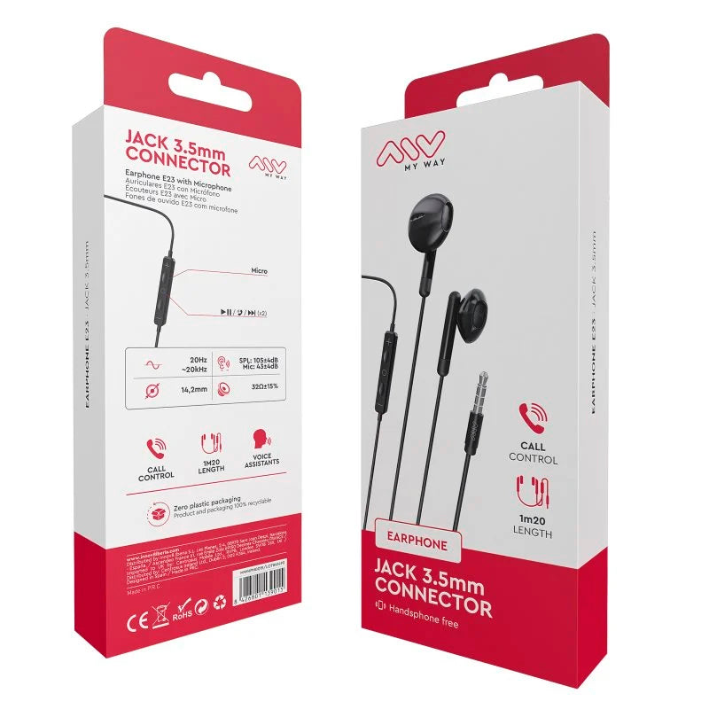 Auriculares Myway MWHPH0019 Estéreo Conexión 3.5mm con Micrófono Negro