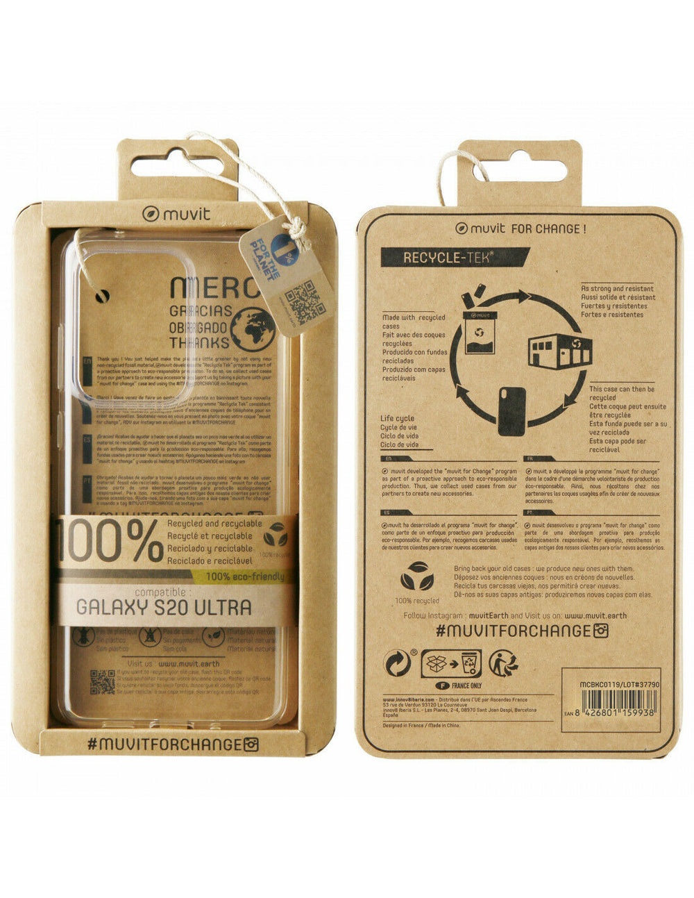 Funda Muvit for Change para Samsung Galaxy S20 Ultra recycletek transparente.