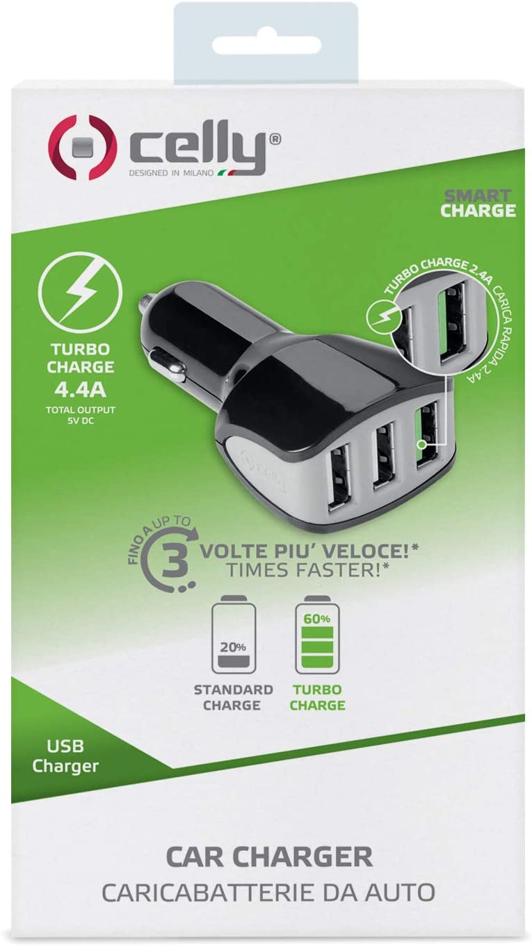 Celly Cargador coche 3 puertos CC3USBTURBOBK negro.