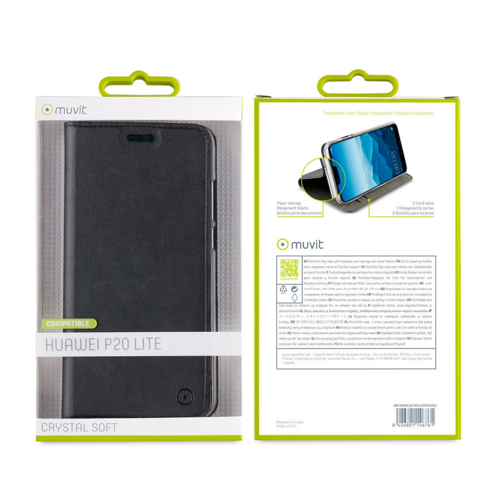 Funda Muvit Folio con Función Soporte y Tarjetero para Huawei P20 Lite negro.