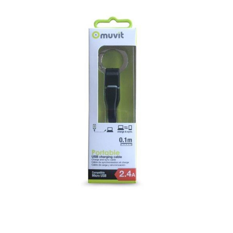 Cable Muvit USB-Micro USB 2.4A 0.1m tipo llavero negro.