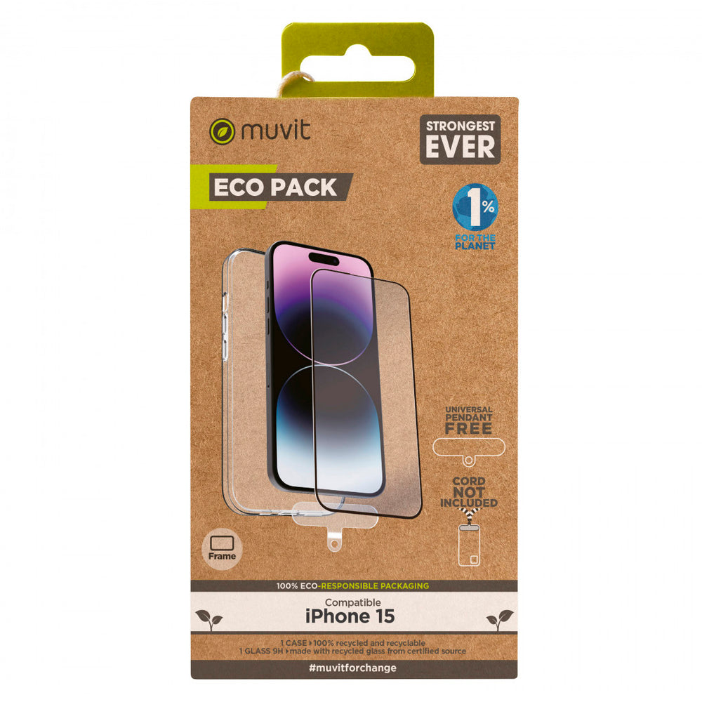 Muvit for change funda Apple iPhone 15 + protector de pantalla vidrio templado