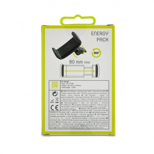 Pack soporte Muvit coche salida aire hasta 6,2″+cargador USB 2 puertos+USB-Tip.C