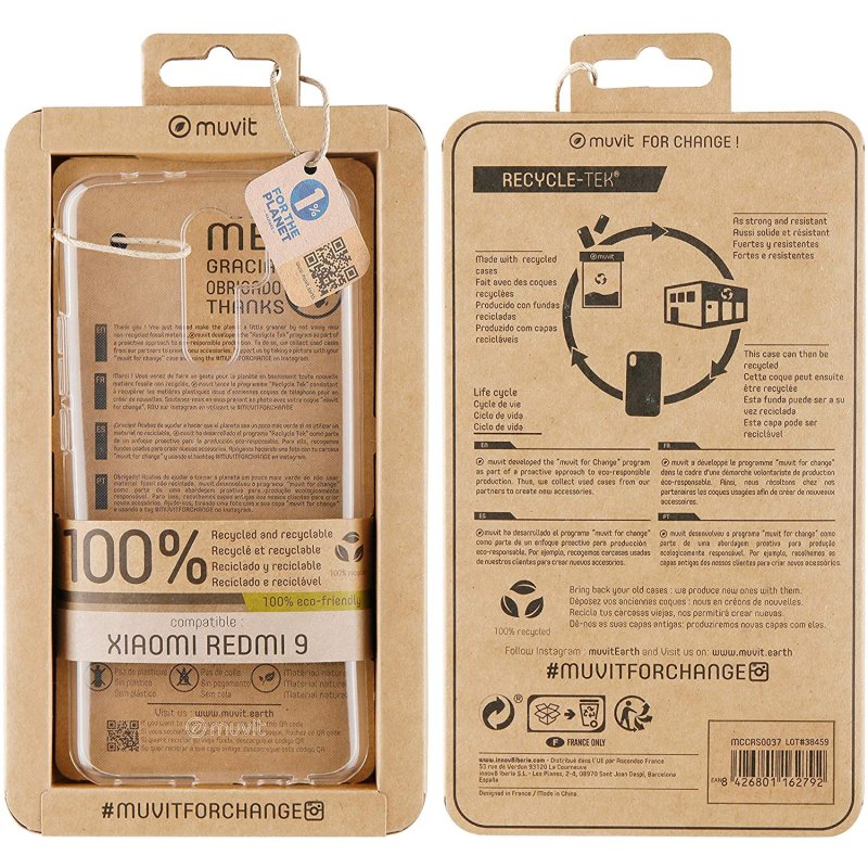 Funda Muvit for change para Xiaomi Redmi 9 recycletek transparente.