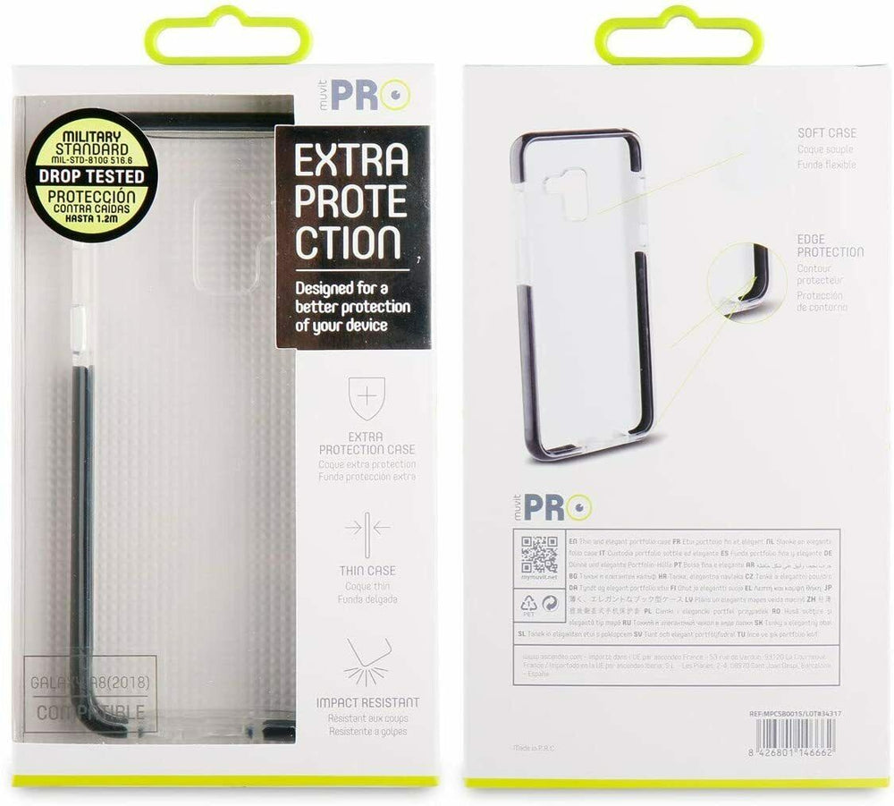 Funda Muvit Pro para Samsung Galaxy S9 Plus transparente borde negro.
