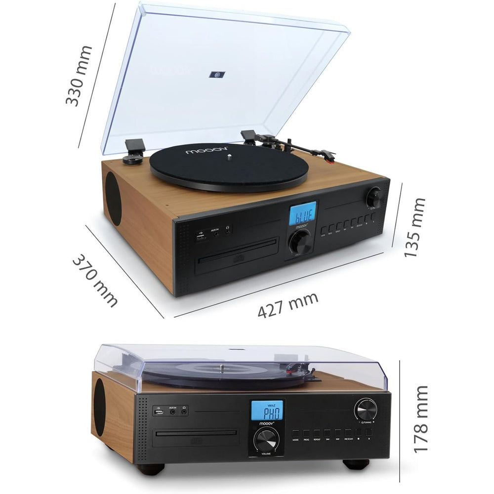 Microcadena Mooov 477365 HiFi Estéreo 50W con Tocadiscos CD Bluetooth FM USB *