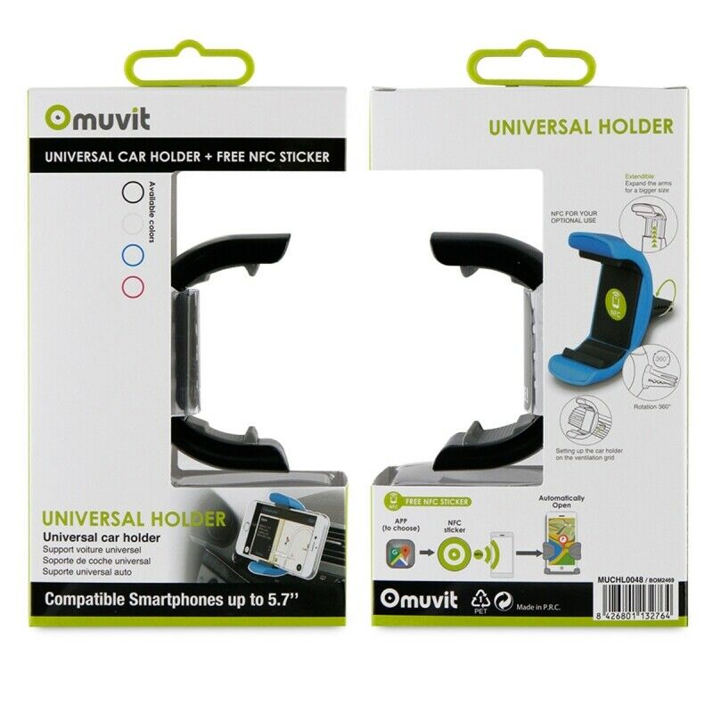 Soporte de Coche Muvit universal salida de aire rotativo 360. Hasta 6,3» negro