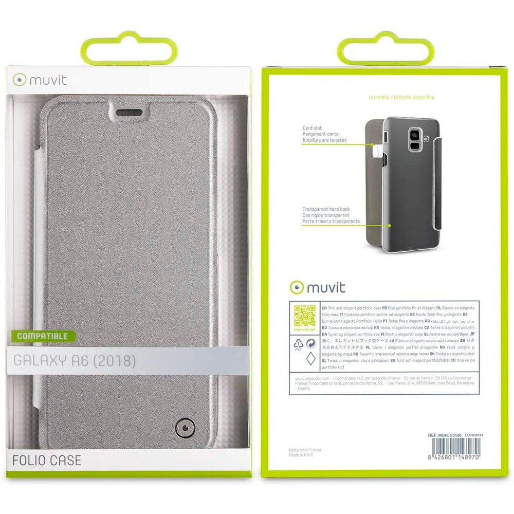 Funda Muvit Folio con Parte Trasera Transparente para Samsung Galaxy A6 2018.