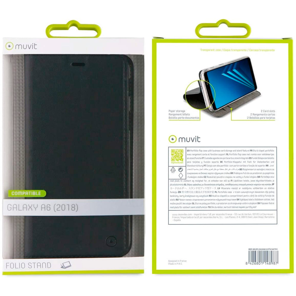 Funda Muvit Folio con Funcion Soporte y Tarjetero para Samsung Galaxy A6 2018