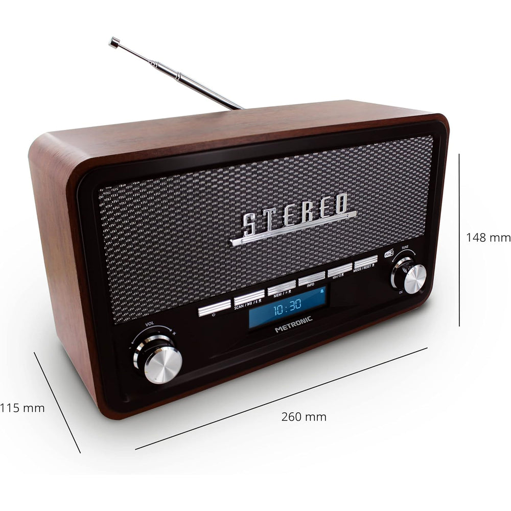 Radio Digital Vintage Metronic 477230 Bluetooth, Dab+ y FM RDS Entrada de Audio
