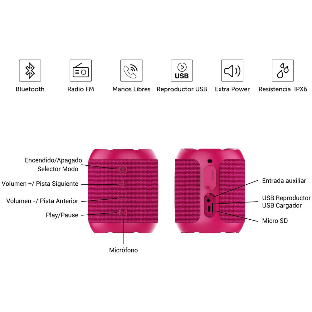 Altavoz inalámbrico Vieta Handy rosa 7W USB Bluetooth MP3 llamadas radio Usado