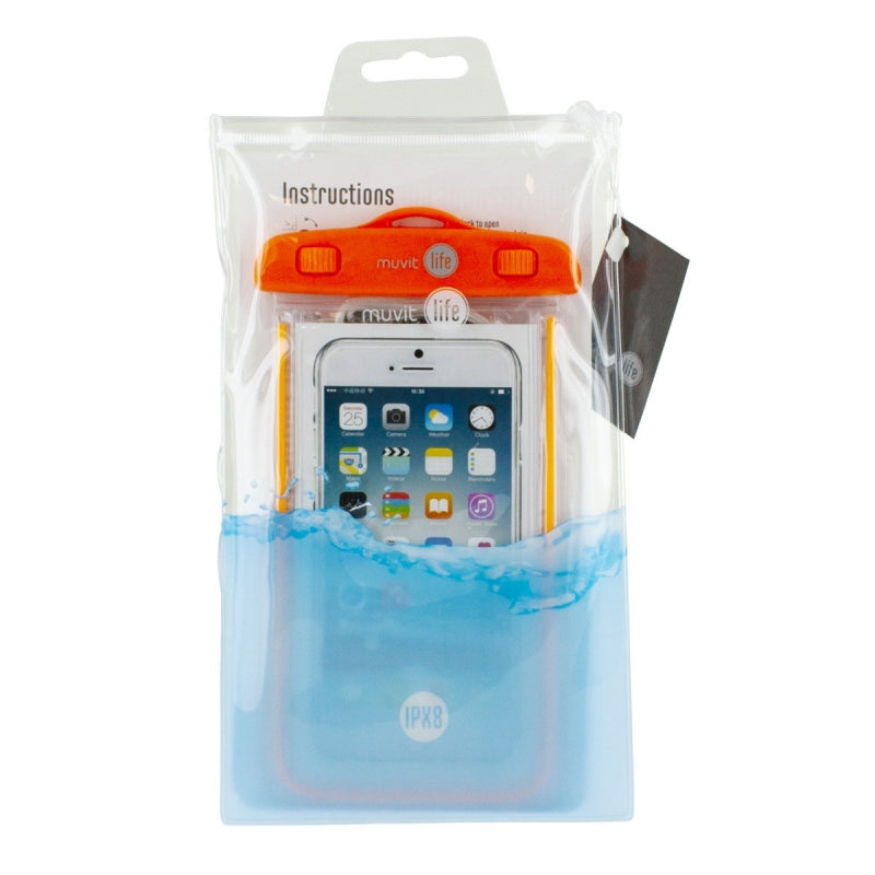 Funda Smartphone acuatica universal hasta 6,2» Naranja Transparente Muvit.