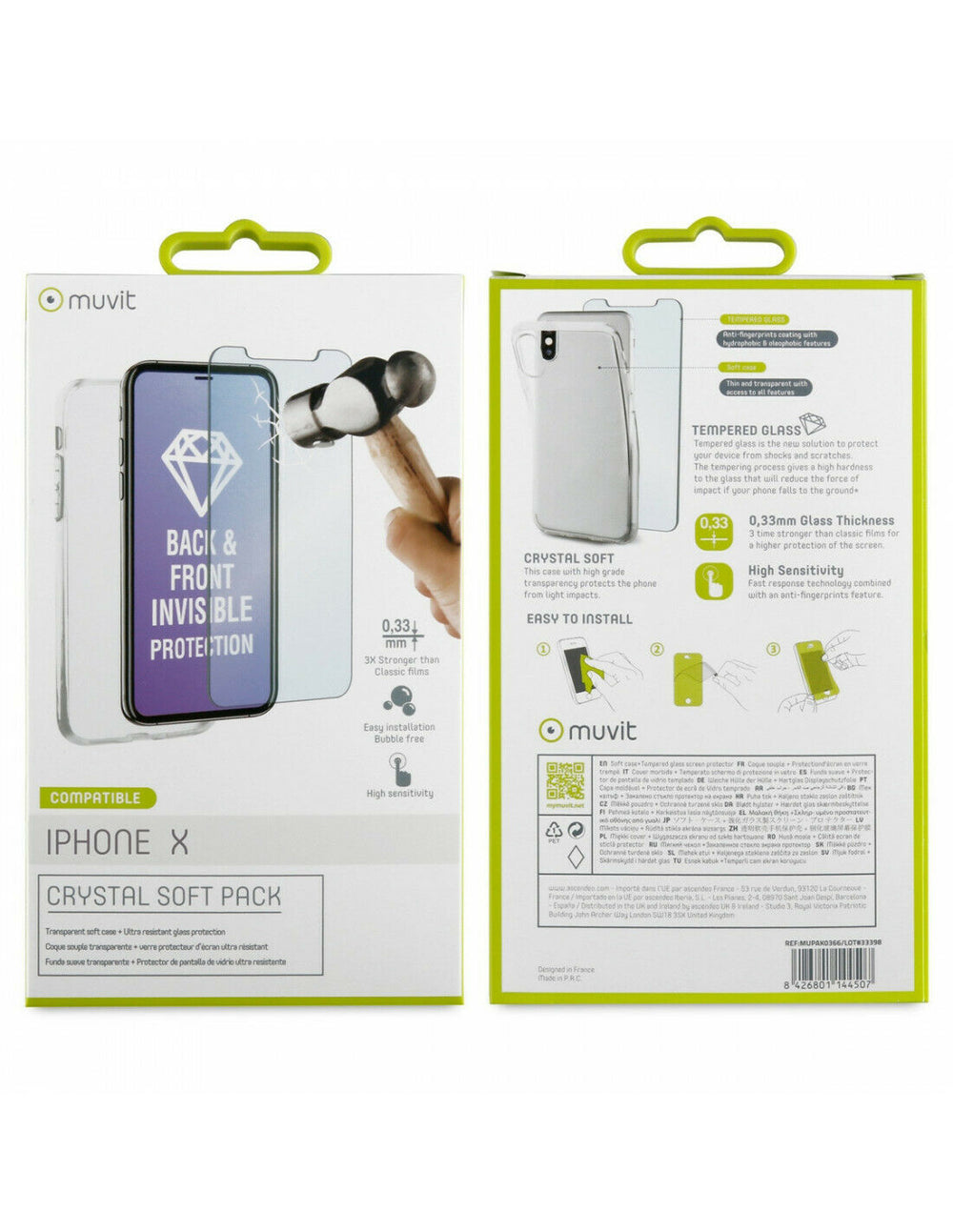 Pack Muvit para Apple iPhone Xs/X funda Cristal Soft transparente + protector.