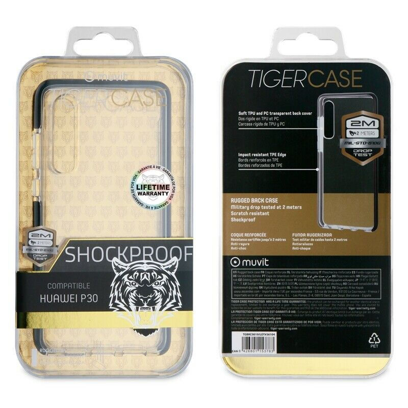 Funda Muvit Tiger Shockproof 2m Bordes Negros para Huawei P30.