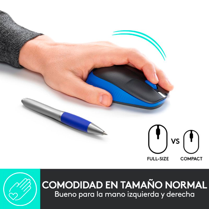 Logitech M190 Ratón Inalámbrico Full Size 1000DPI Azul Usado
