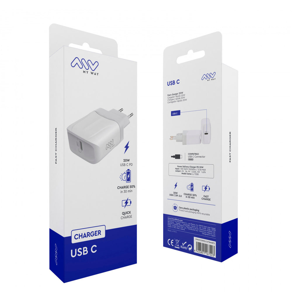 Transformador Myway Tipo C PD 20W blanco