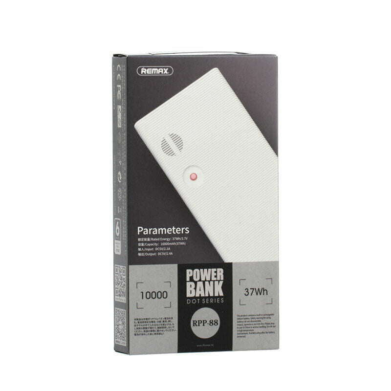 Power Bank Remax 10000mAh 1 puerto de carga Micro USB + 1 puerto USB Blanco