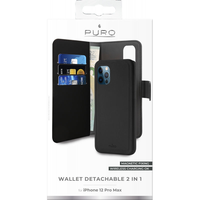 Funda Puro Piel Eco Apple iPhone 12 Pro Max + carcasa extraíble magnética negra