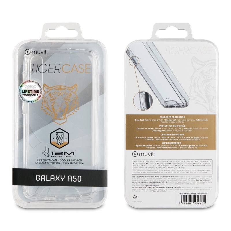 Funda Muvit Tiger Space para Samsung Galaxy A50 shockproof 1,2m transparente.