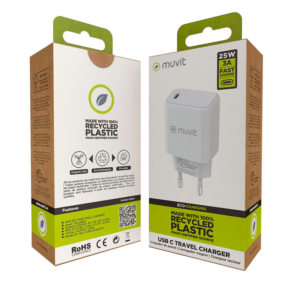 Cargador de Pared Muvit for Change Tipo C PD 25W blanco