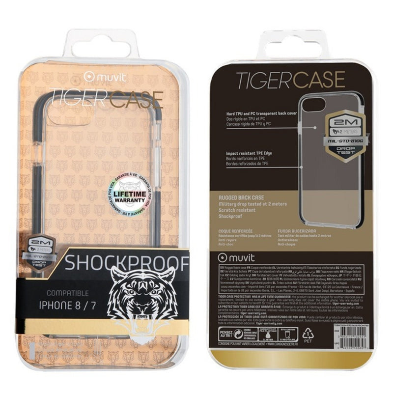 Funda Muvit Tiger Shockproof 2m transparente bordes Negros para iPhone 8/7/SE